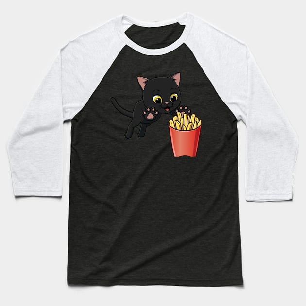 Bombay Cat excited to eat French Fries Baseball T-Shirt by Crazy Cool Catz